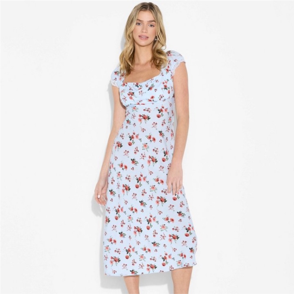 wild fable Light Blue Floral Maxi Dress with Red Rose Print